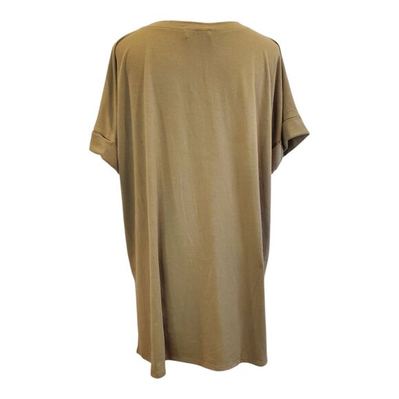 2 ZENANA SZ 1X Rolled Short Sleeve V-Neck Tops Coral Stripe & Olive Brown - Picture 7 of 10